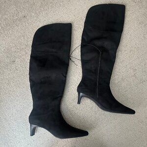 Knee-high Black Faux Suede Boots - Size 8.5
